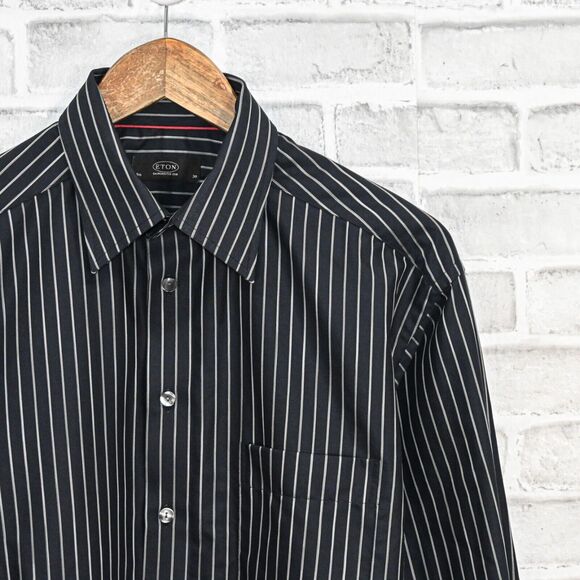 ETON of SWEDEN Men's Black Stripe Dress Shirt cuffs for Cufflinks size 15 1/2 - Picture 2 of 7